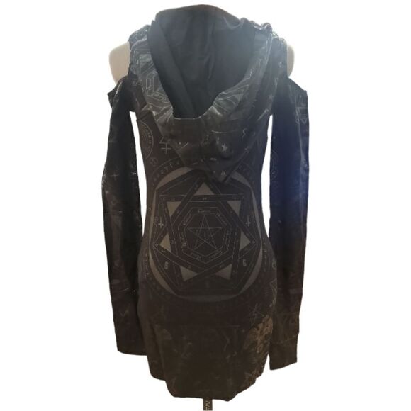 Occult Hood Cold Shoulder Black Moon Witchy Goth - Picture 5 of 8